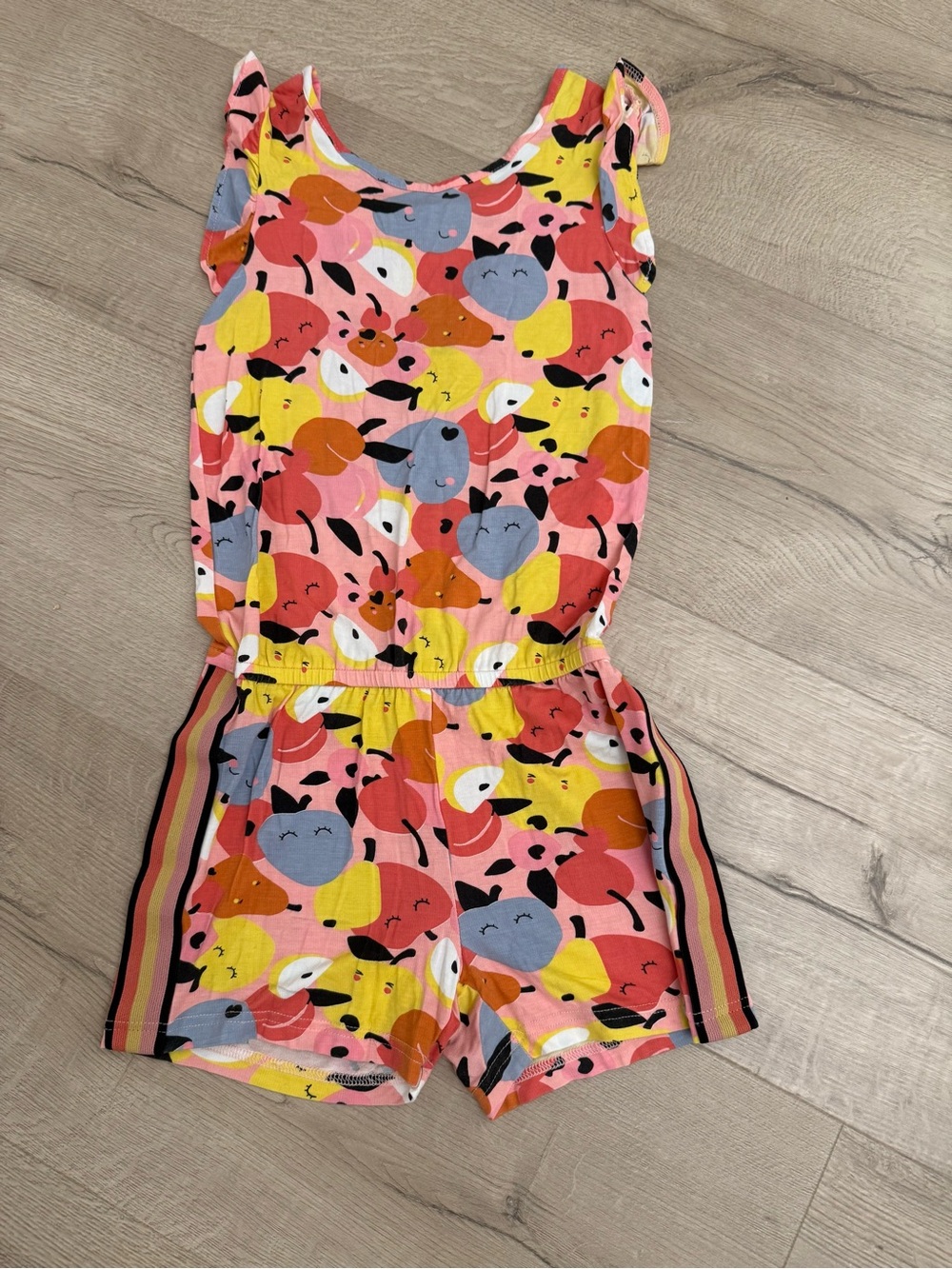 deux par deux Pink Fruit & Stripe Girls' Romper